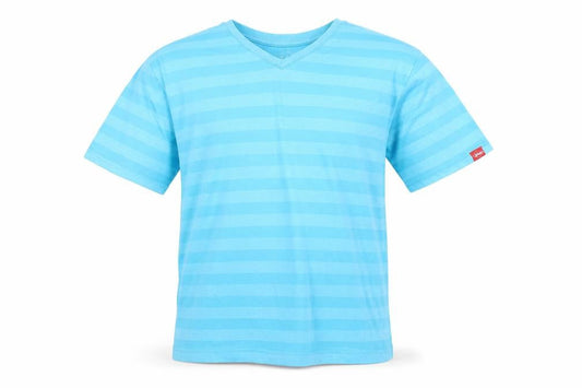 Lee Cooper Boys Blue Striped Cotton Basic T-Shirt Size 13 Years V-Neck Pullover