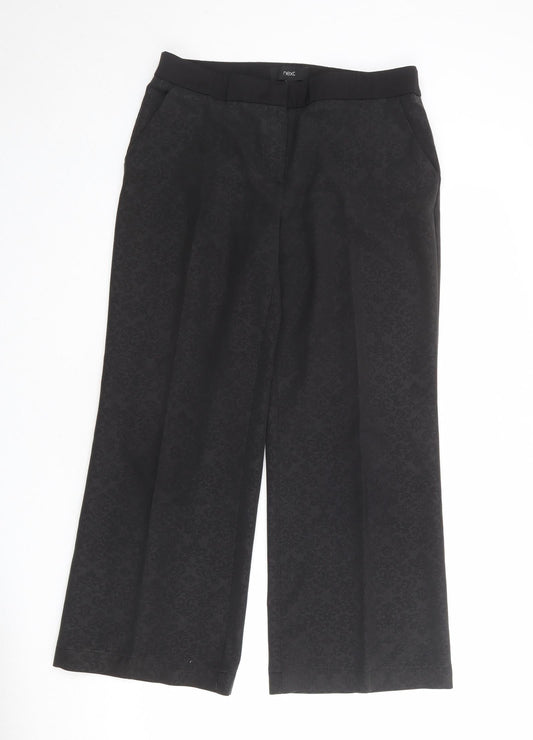 NEXT Womens Black Geometric Polyester Trousers Size 12 Regular Zip