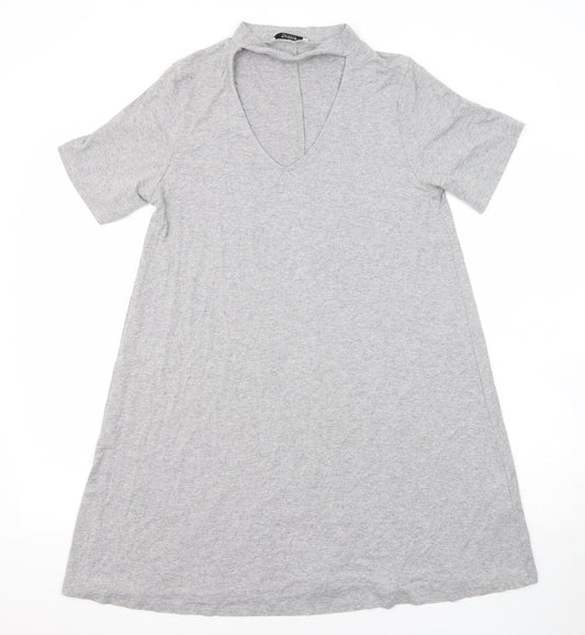 Pull&Bear Womens Grey Elastane Basic Blouse Size M Round Neck