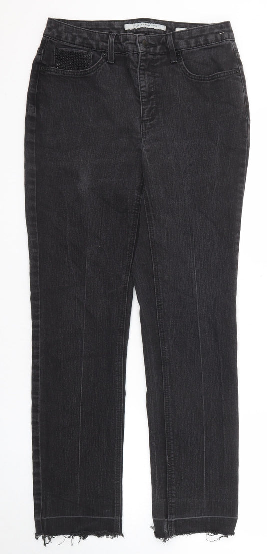 Jones New York Womens Black Cotton Straight Jeans Size 10 Regular Zip
