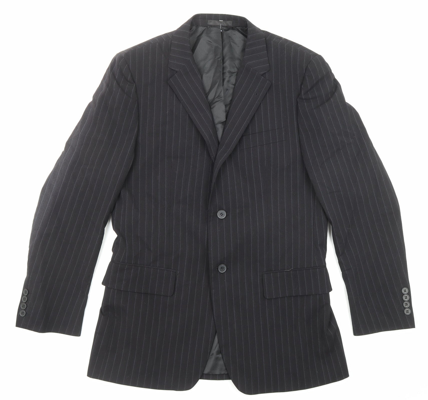 Butler & Webb Mens Black Striped Polyester Jacket Suit Jacket Size 38 Regular