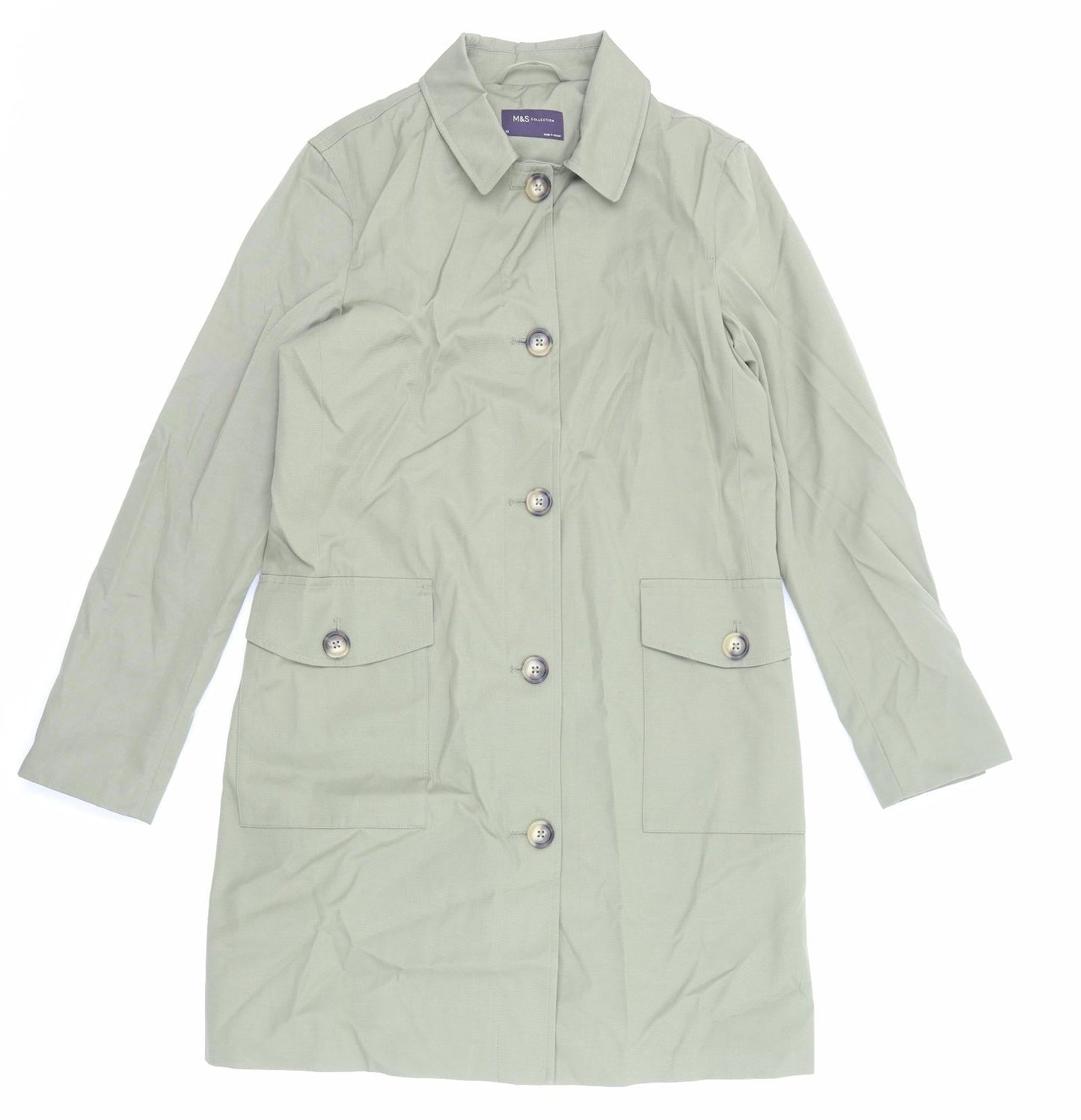 Marks and Spencer Womens Green Trench Coat Coat Size 10 Button