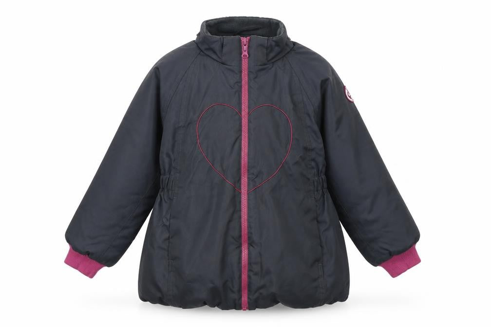 Front view of Racoon girls’ grey jacket, size 8, years zip - heart