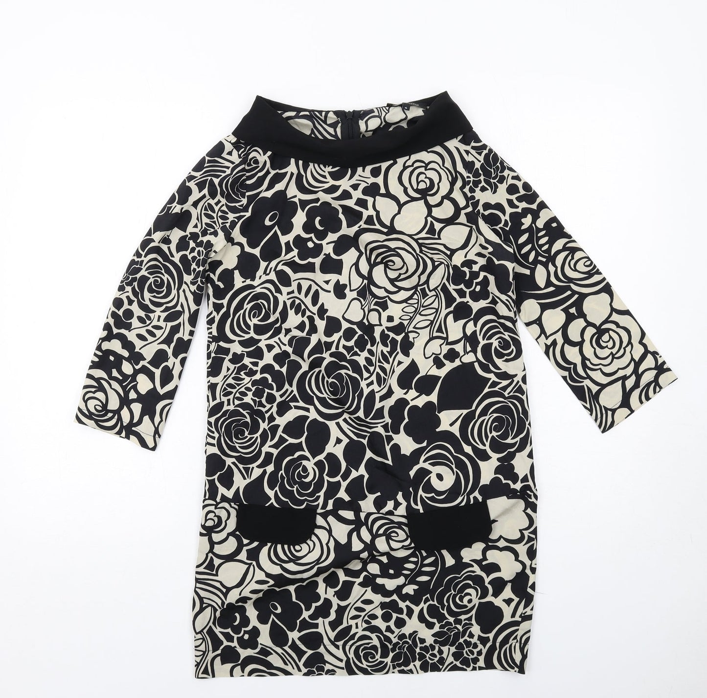 River Island Womens Black Floral Polyester Jumper Dress Size 6 Boat Neck Zip