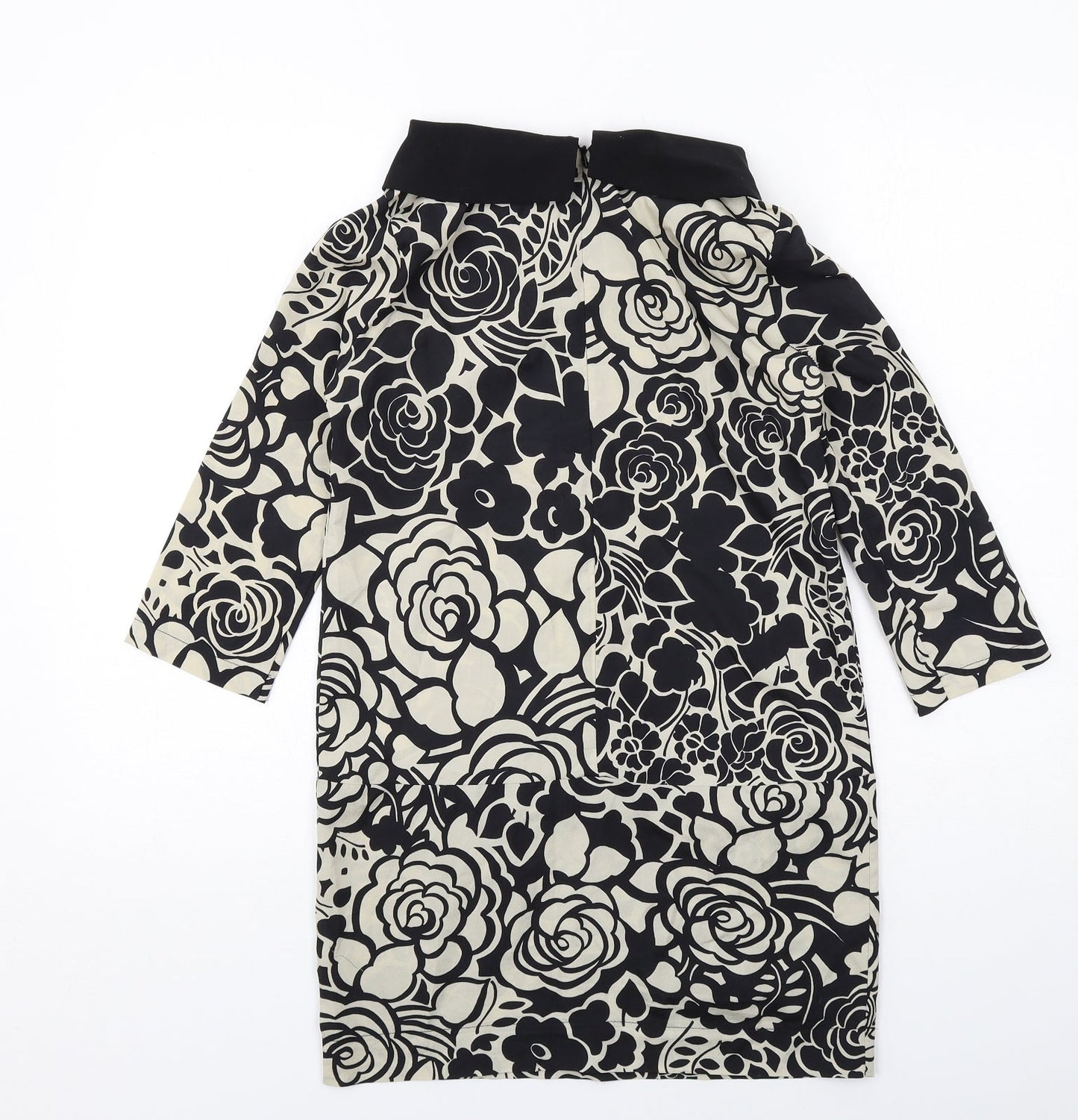 River Island Womens Black Floral Polyester Jumper Dress Size 6 Boat Neck Zip