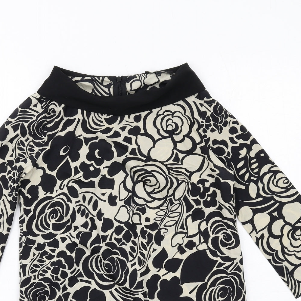 River Island Womens Black Floral Polyester Jumper Dress Size 6 Boat Neck Zip