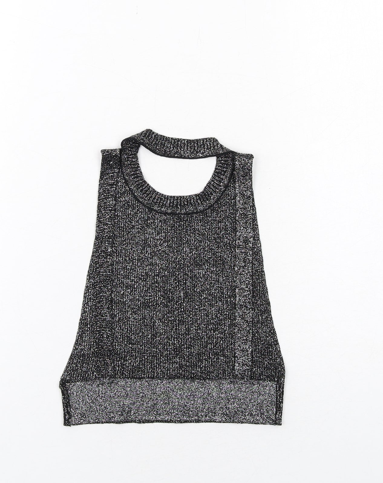 Zara Womens Black Polyester Cropped Blouse Size S Round Neck