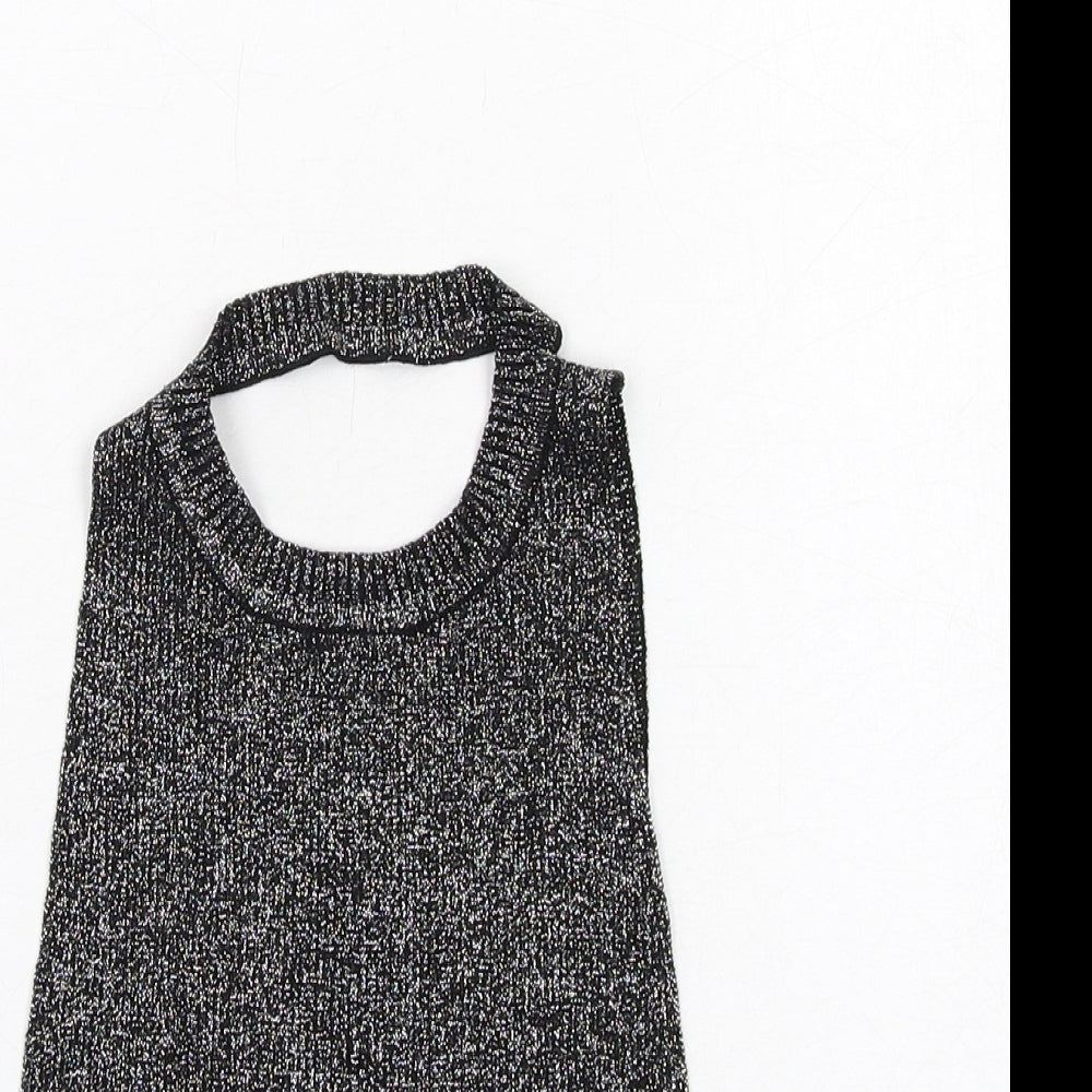 Zara Womens Black Polyester Cropped Blouse Size S Round Neck