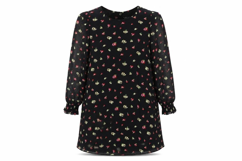 Select Womens Black Floral Polyester Trapeze & Swing Size 14 Boat Neck Zip