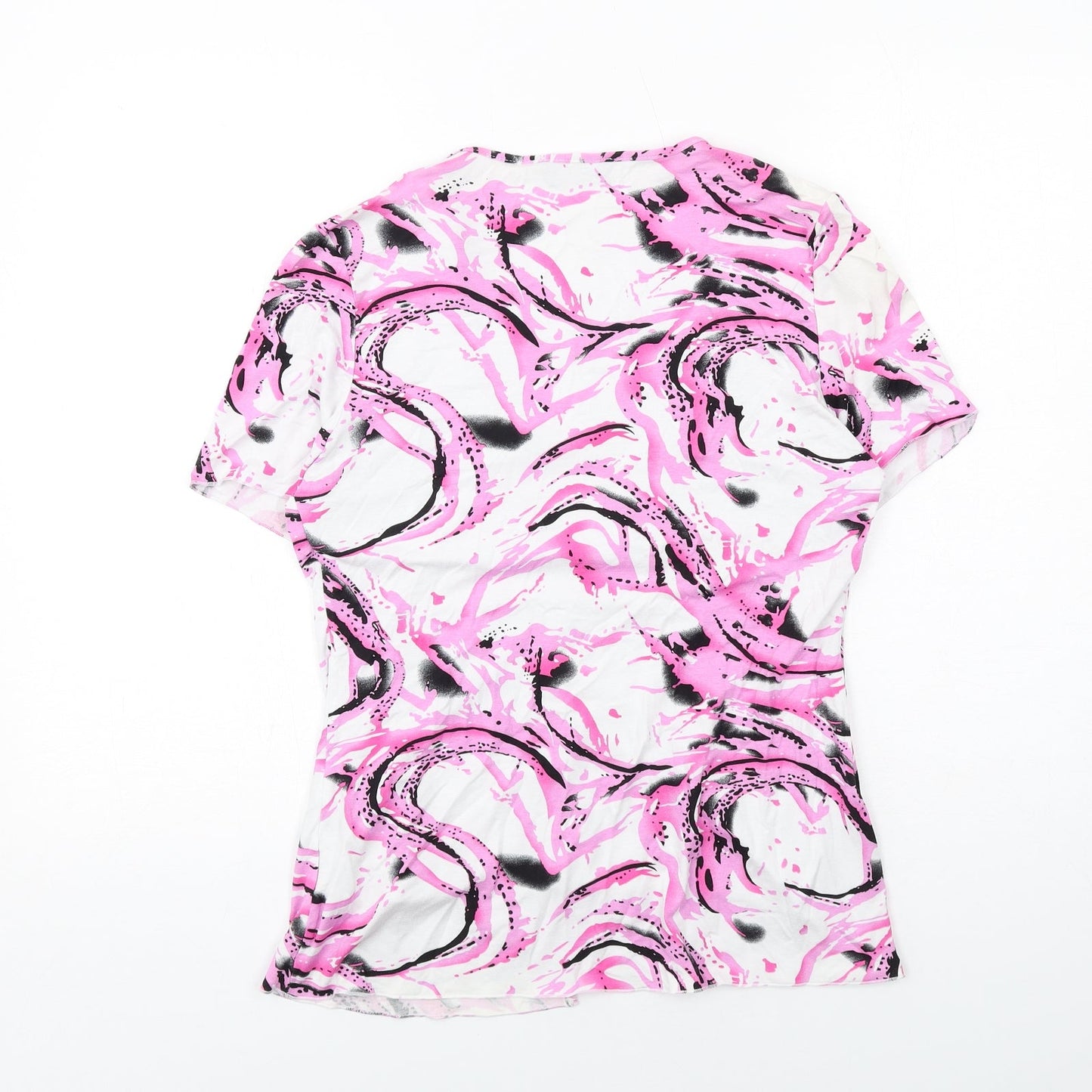 Saloos Womens Pink Geometric Viscose Basic Blouse Size M Round Neck