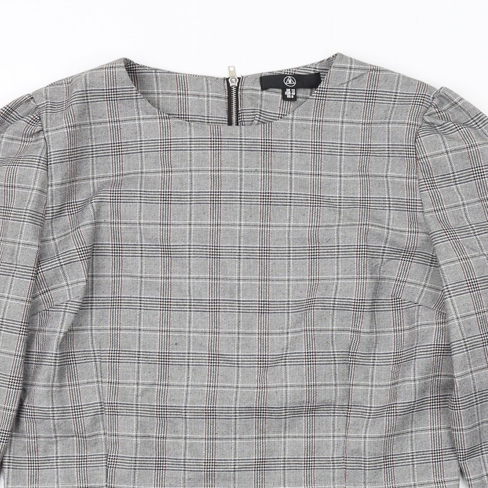 Missguided Womens Grey Plaid Polyester Cropped Blouse Size 12 Boat Neck