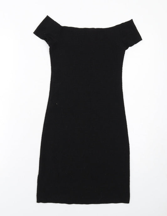 H&M Womens Black Polyester Pencil Dress Size S Boat Neck Pullover