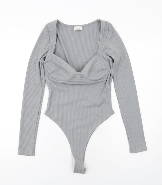 Oh Polly Womens Grey Polyester Bodysuit One-Piece Size 10 Snap
