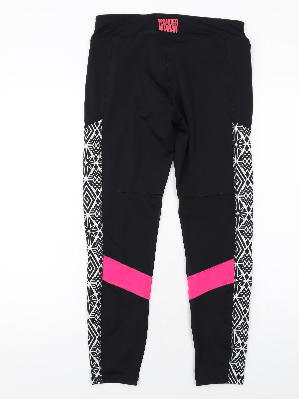Wonder Woman Womens Black Colourblock Polyester Compression Leggings Size 12 Regular Pullover