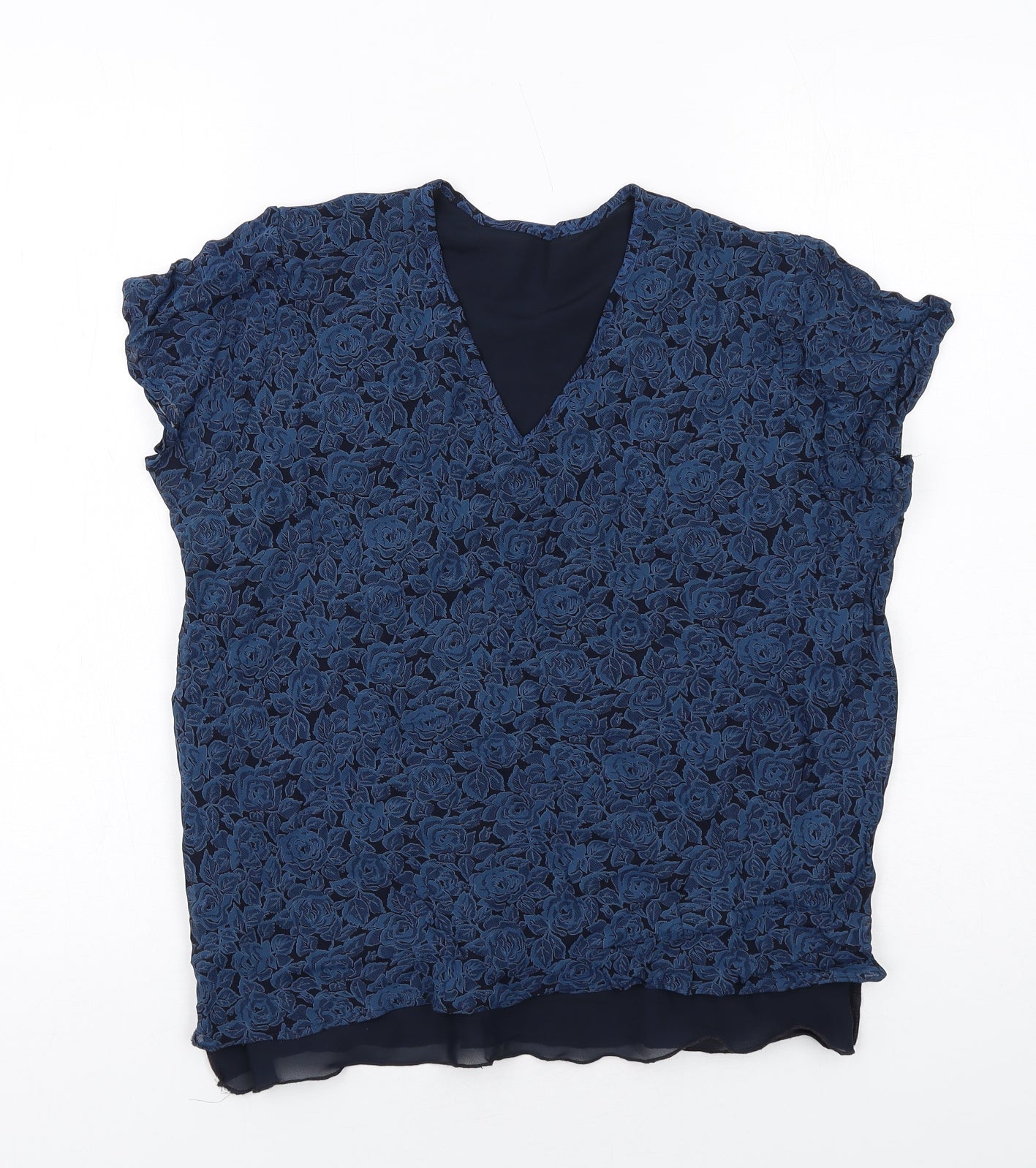 Marks and Spencer Womens Blue Floral Polyester Basic Blouse Size 12 V-Neck