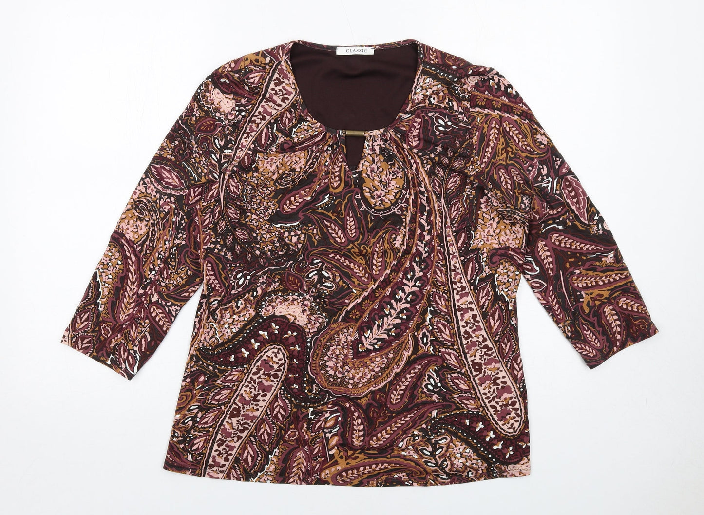 Classic Womens Multicoloured Paisley Viscose Basic Blouse Size 14 Round Neck