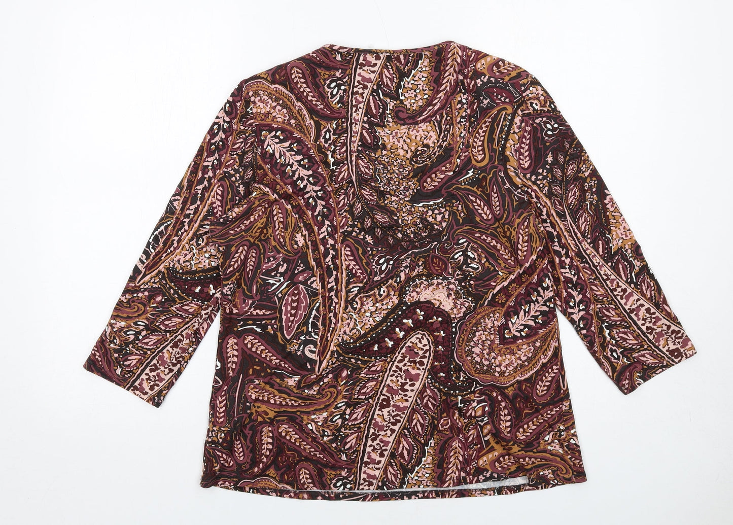 Classic Womens Multicoloured Paisley Viscose Basic Blouse Size 14 Round Neck