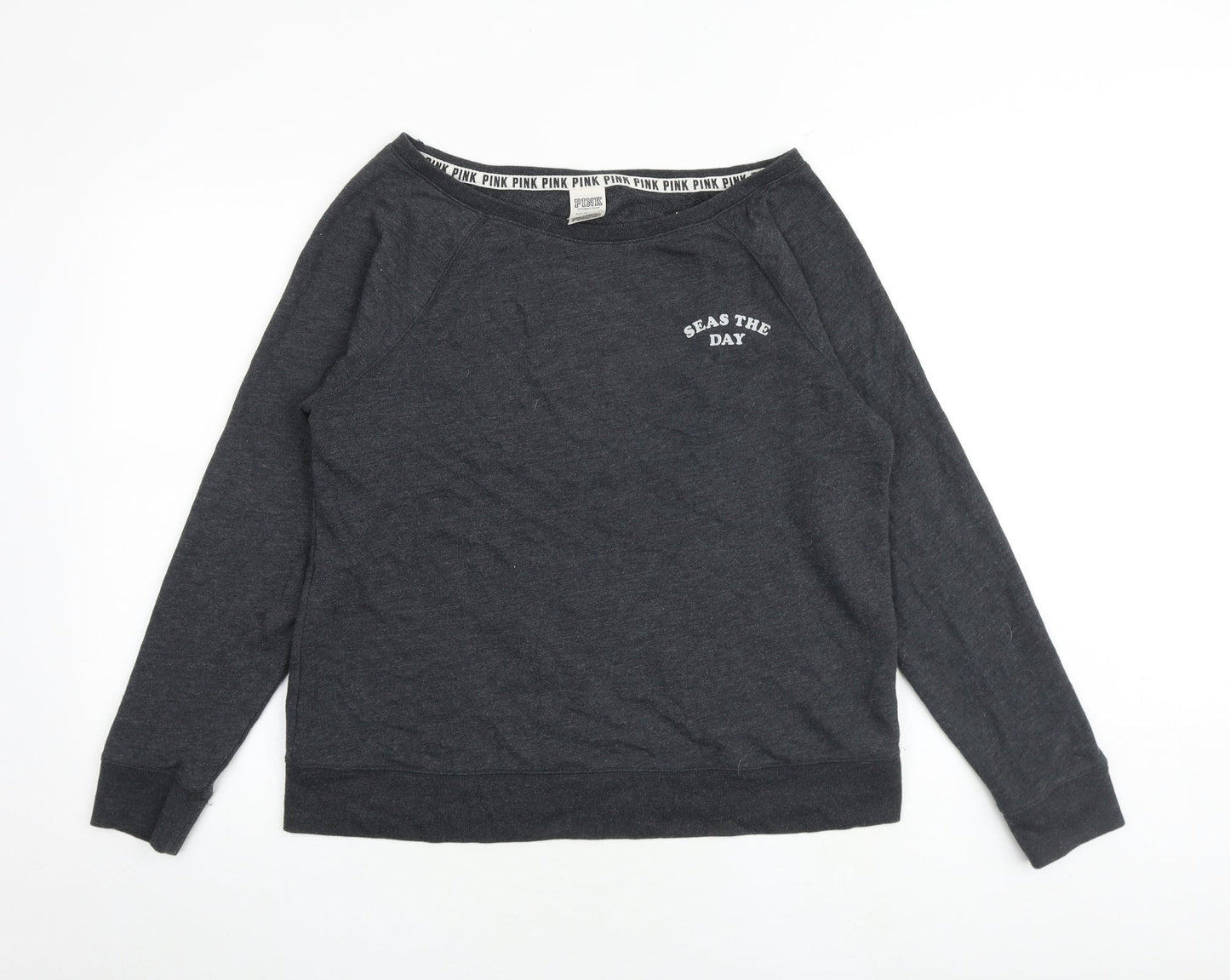 PINK Womens Grey Cotton Pullover Sweatshirt Size S Pullover - Seas the day