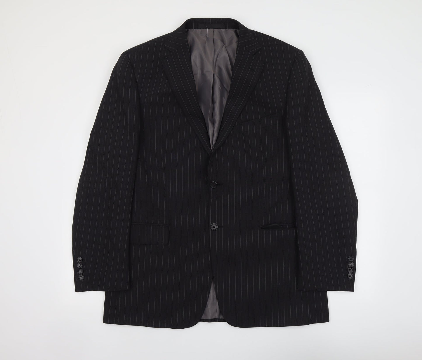 Marks and Spencer Mens Grey Striped Polyester Jacket Suit Jacket Size 42 Regular