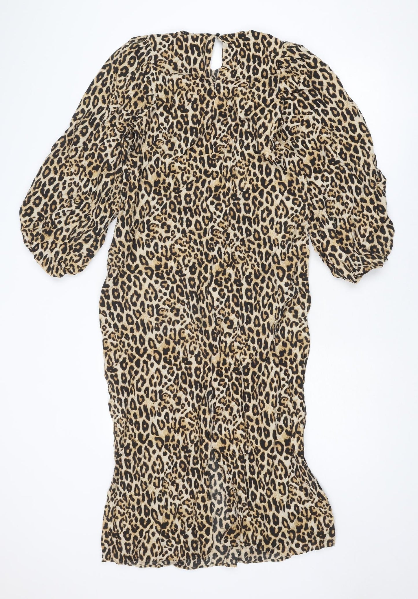 H&M Womens Brown Animal Print Viscose Sheath Size XS Round Neck Button - Leopard Print