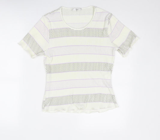 Klass Womens White Geometric Polyester Basic T-Shirt Size M Scoop Neck