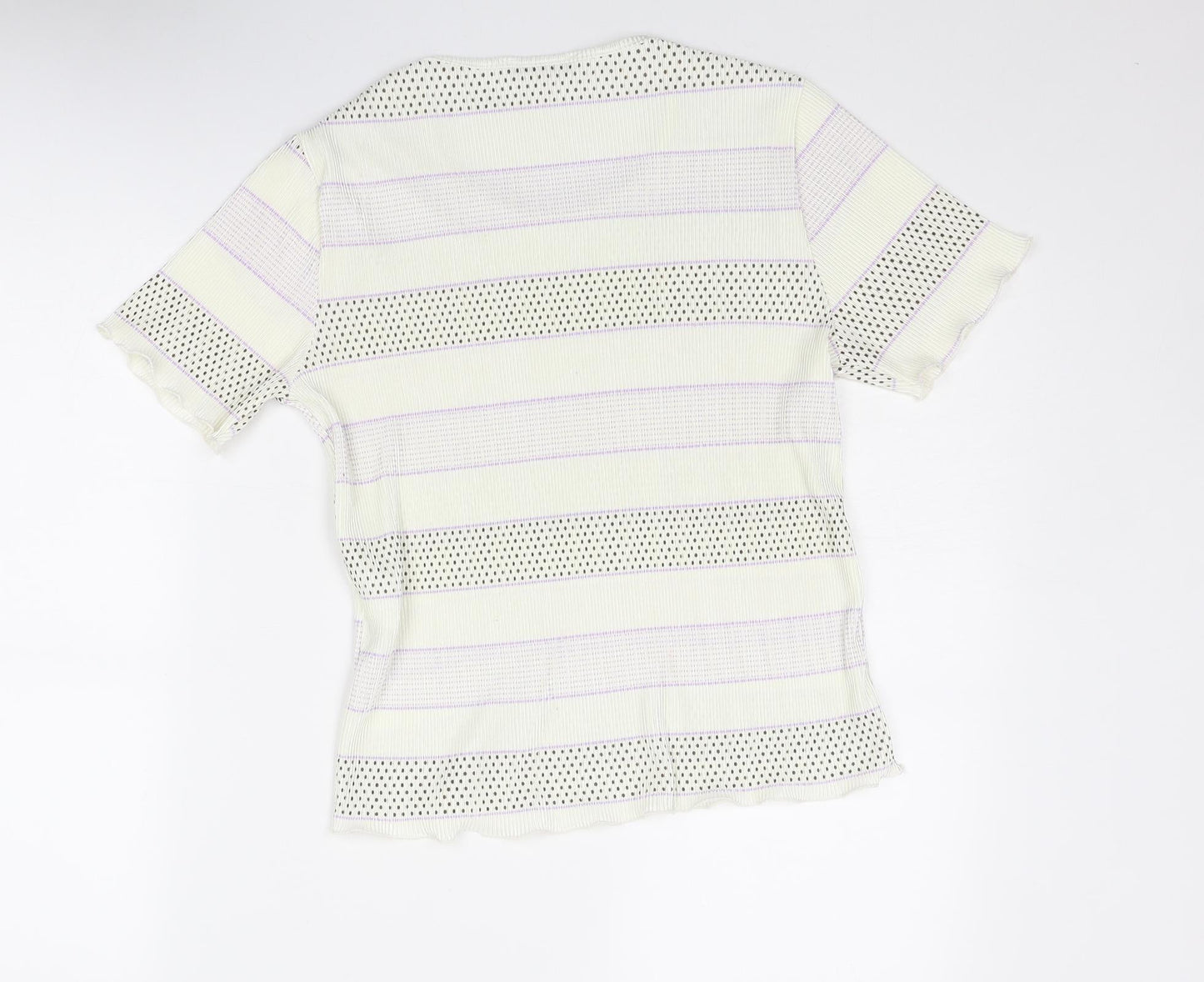Klass Womens White Geometric Polyester Basic T-Shirt Size M Scoop Neck