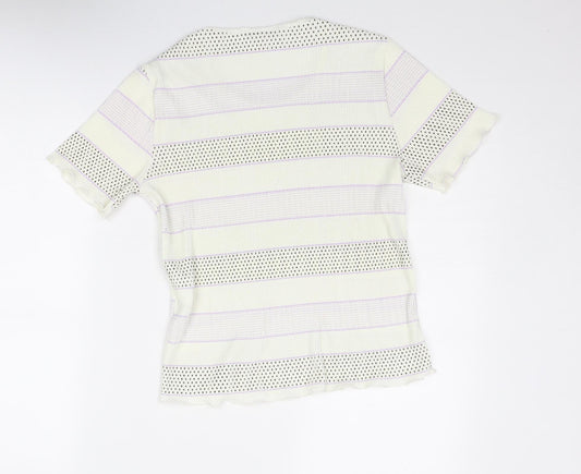 Klass Womens White Geometric Polyester Basic T-Shirt Size M Scoop Neck