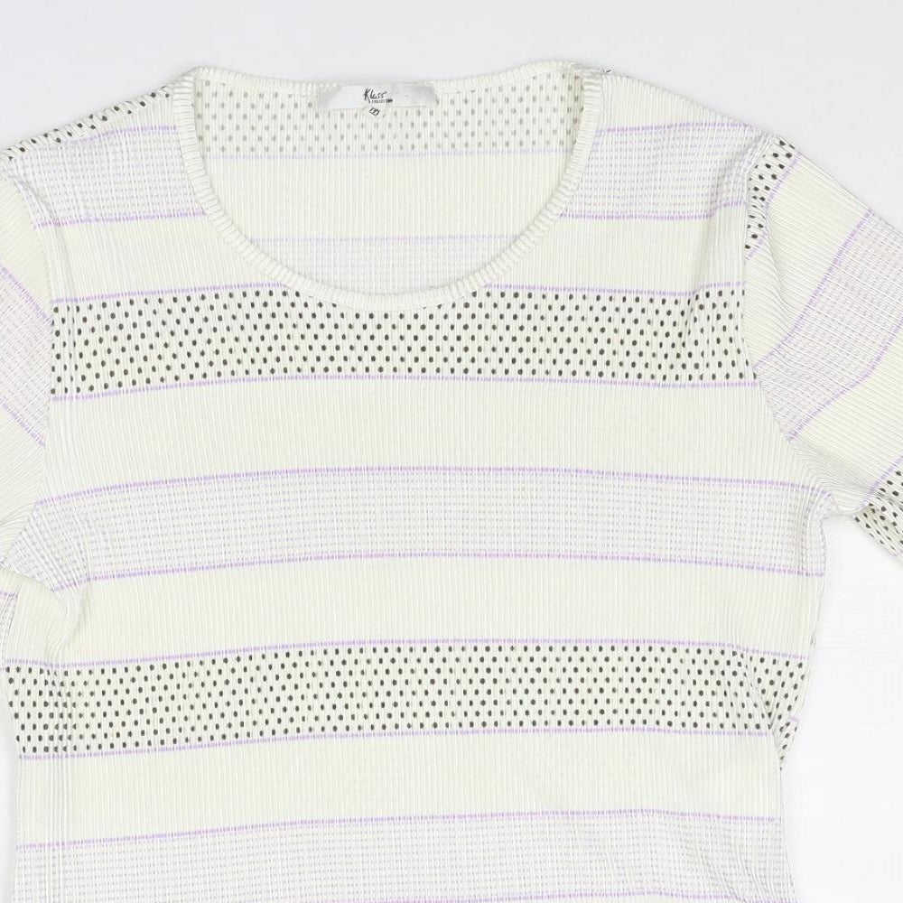 Klass Womens White Geometric Polyester Basic T-Shirt Size M Scoop Neck