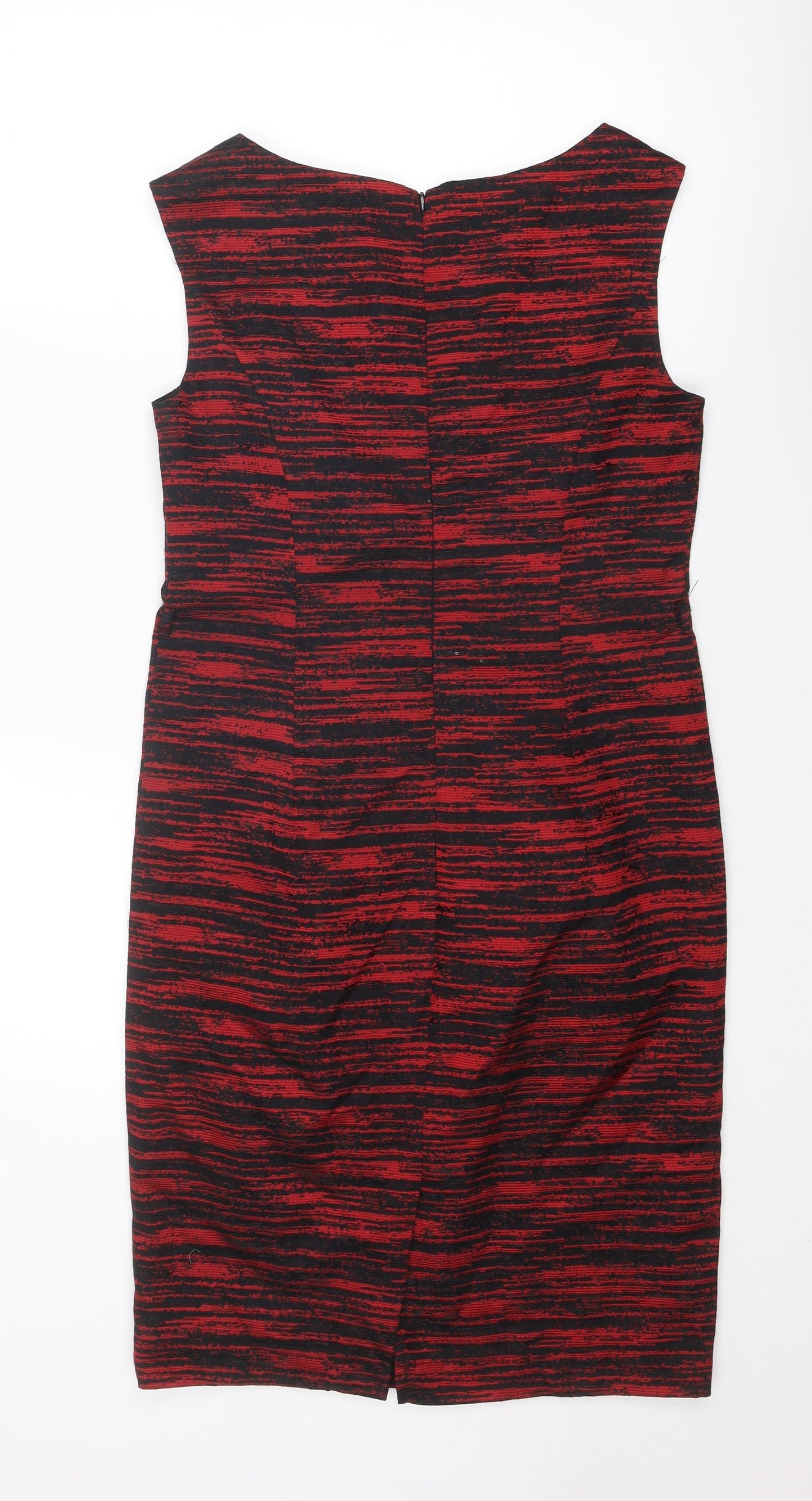 Solo Womens Red Striped Polyester Shift Size 10 Boat Neck Zip