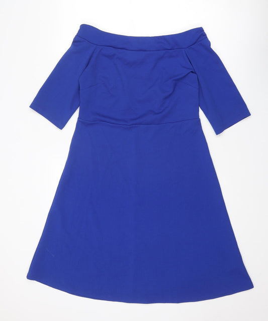 Anthology Womens Blue Polyester A-Line Size 12 Off the Shoulder Pullover
