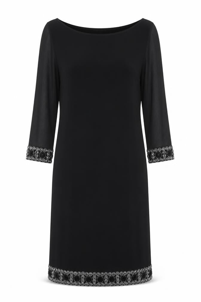 Tiana B Womens Black Polyester Sheath Size 8 Boat Neck Pullover - Embellished
