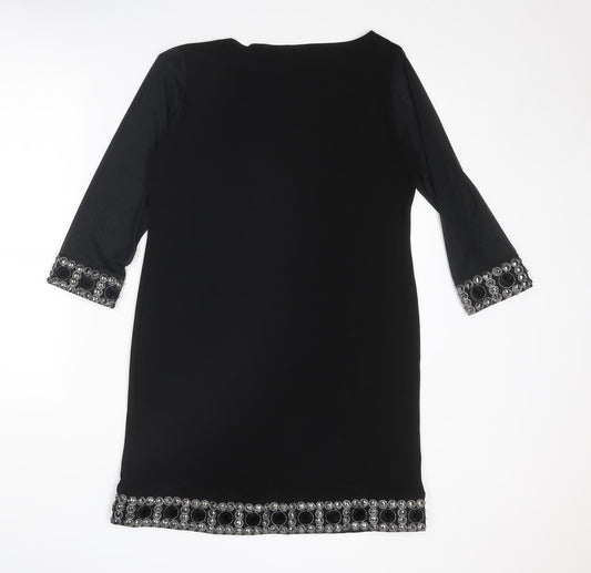 Tiana B Womens Black Polyester Sheath Size 8 Boat Neck Pullover - Embellished
