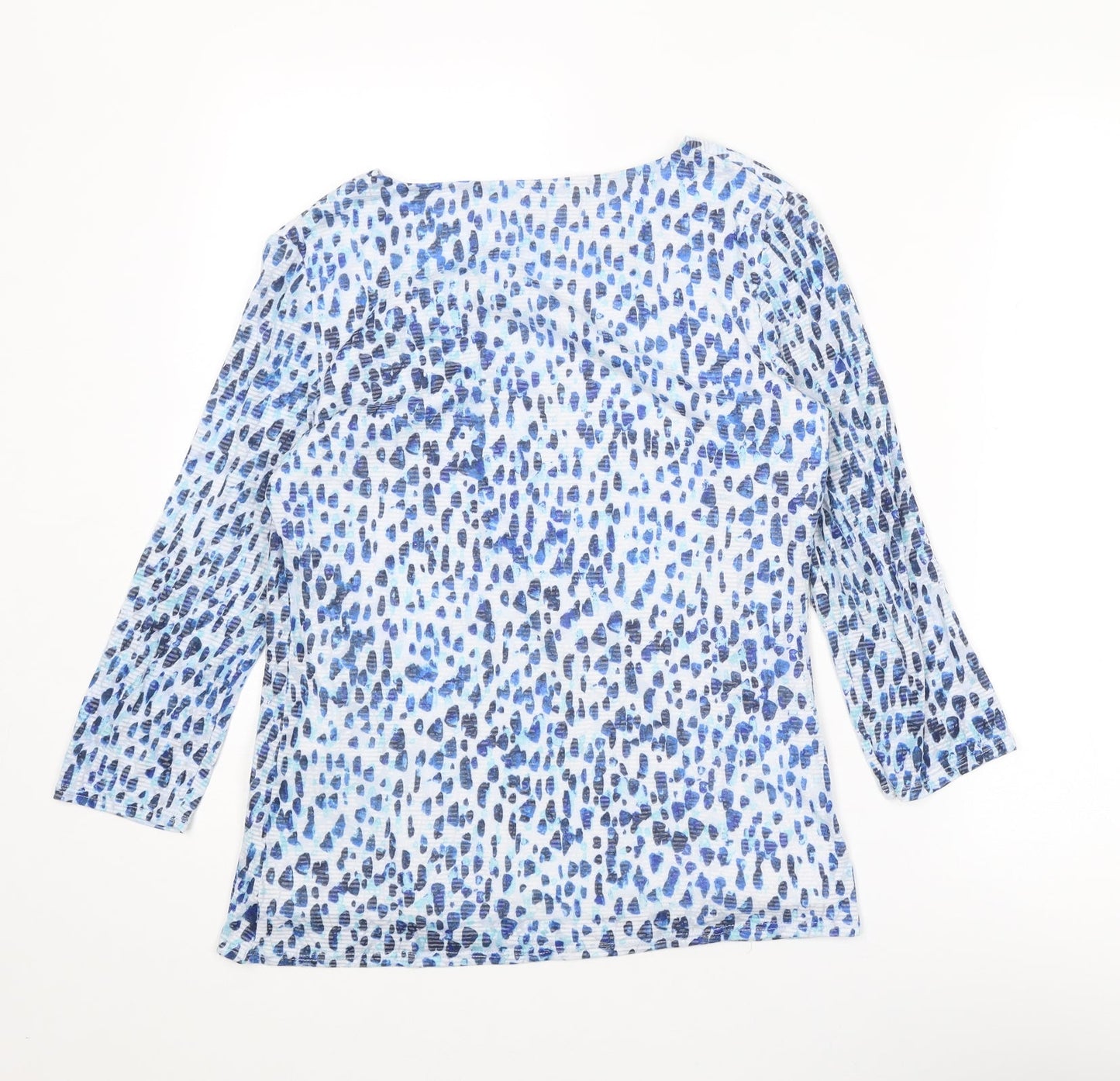 Classic Womens Blue Geometric Polyester Basic Blouse Size 10 V-Neck - Asymmetric Neckline