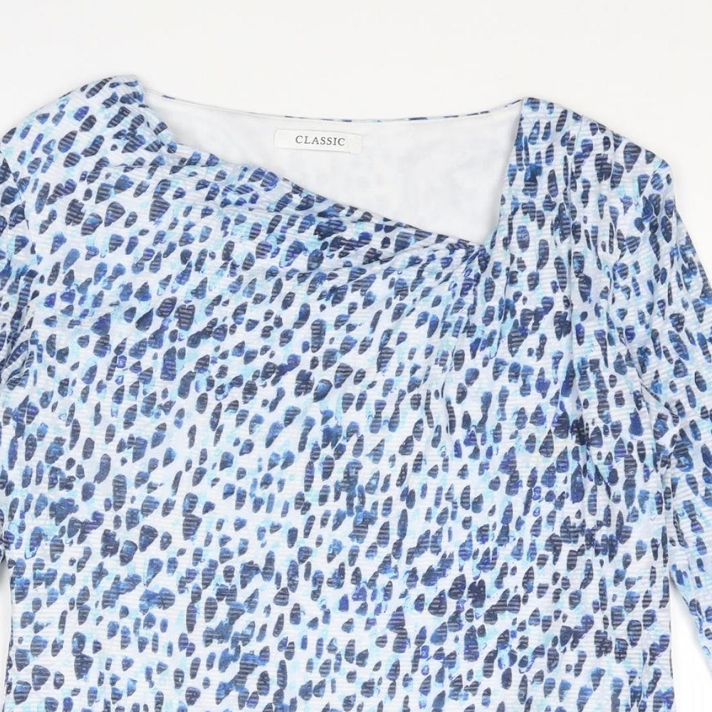 Classic Womens Blue Geometric Polyester Basic Blouse Size 10 V-Neck - Asymmetric Neckline