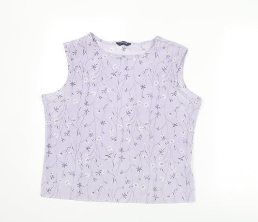 TWOTONE Womens Purple Geometric Polyester Basic Tank Size 16 Round Neck