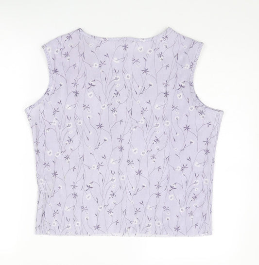 TWOTONE Womens Purple Geometric Polyester Basic Tank Size 16 Round Neck