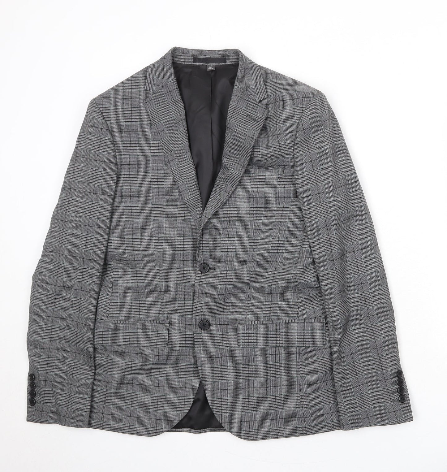 Marks and Spencer Mens Grey Plaid Polyester Jacket Suit Jacket Size 36 Regular