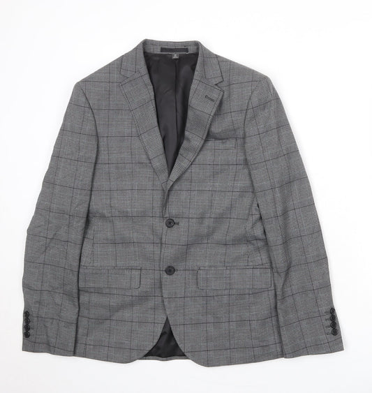 Marks and Spencer Mens Grey Plaid Polyester Jacket Suit Jacket Size 36 Regular