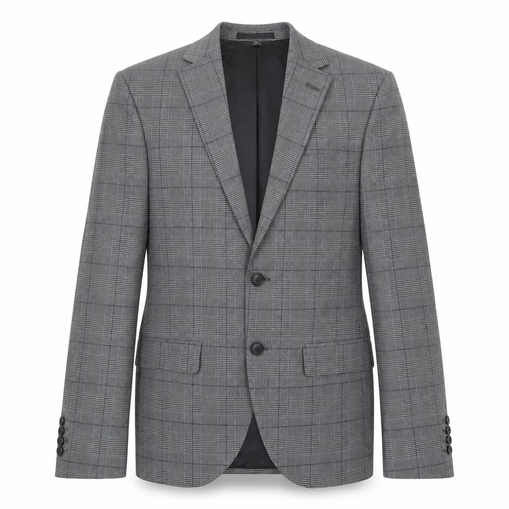 Marks and Spencer Mens Grey Plaid Polyester Jacket Suit Jacket Size 36 Regular