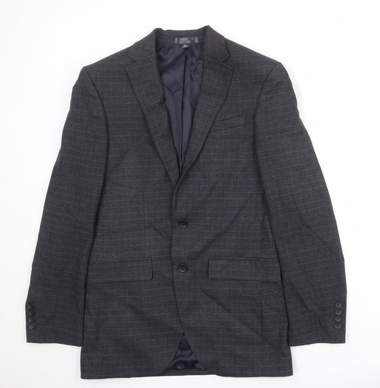 Marks and Spencer Mens Blue Plaid Polyester Jacket Suit Jacket Size 36 Regular