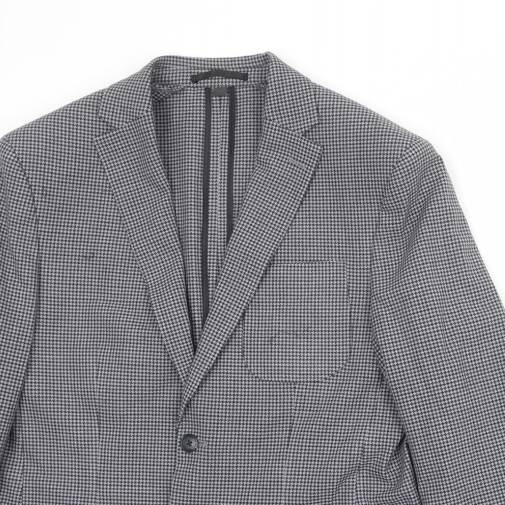 Marks and Spencer Mens Grey Geometric Polyester Jacket Blazer Size 38 Regular
