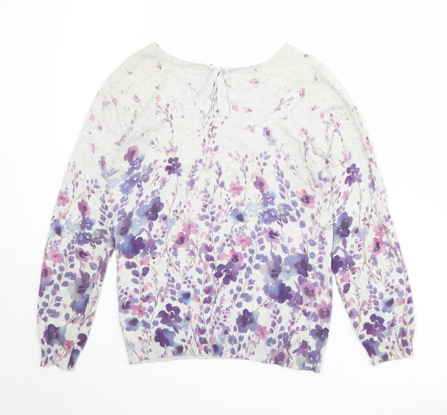 RJR.John Rocha Womens Grey Round Neck Floral 100% Cotton Pullover Jumper Size 8
