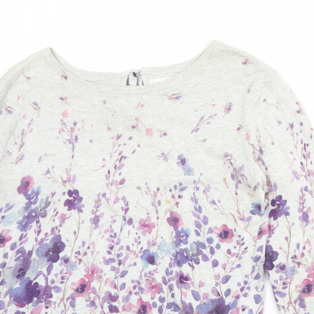 RJR.John Rocha Womens Grey Round Neck Floral 100% Cotton Pullover Jumper Size 8