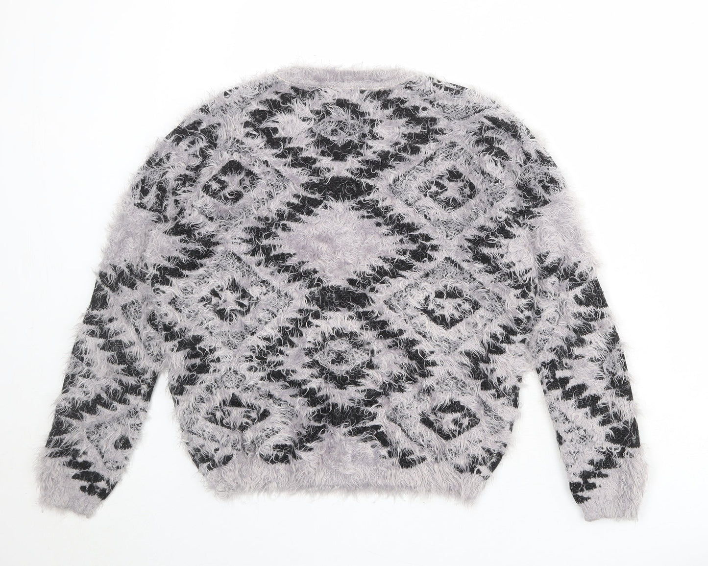 Staring at Stars Womens Grey Round Neck Geometric Nylon Pullover Jumper Size M