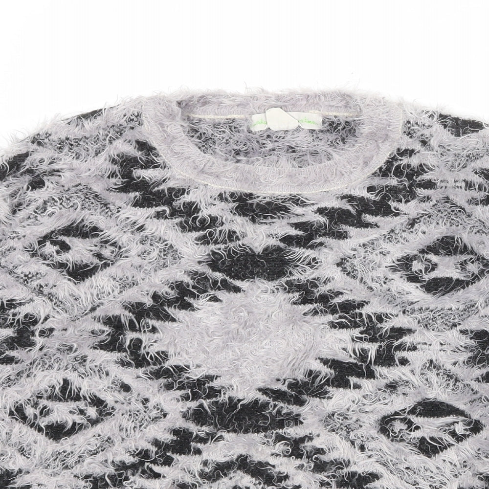 Staring at Stars Womens Grey Round Neck Geometric Nylon Pullover Jumper Size M