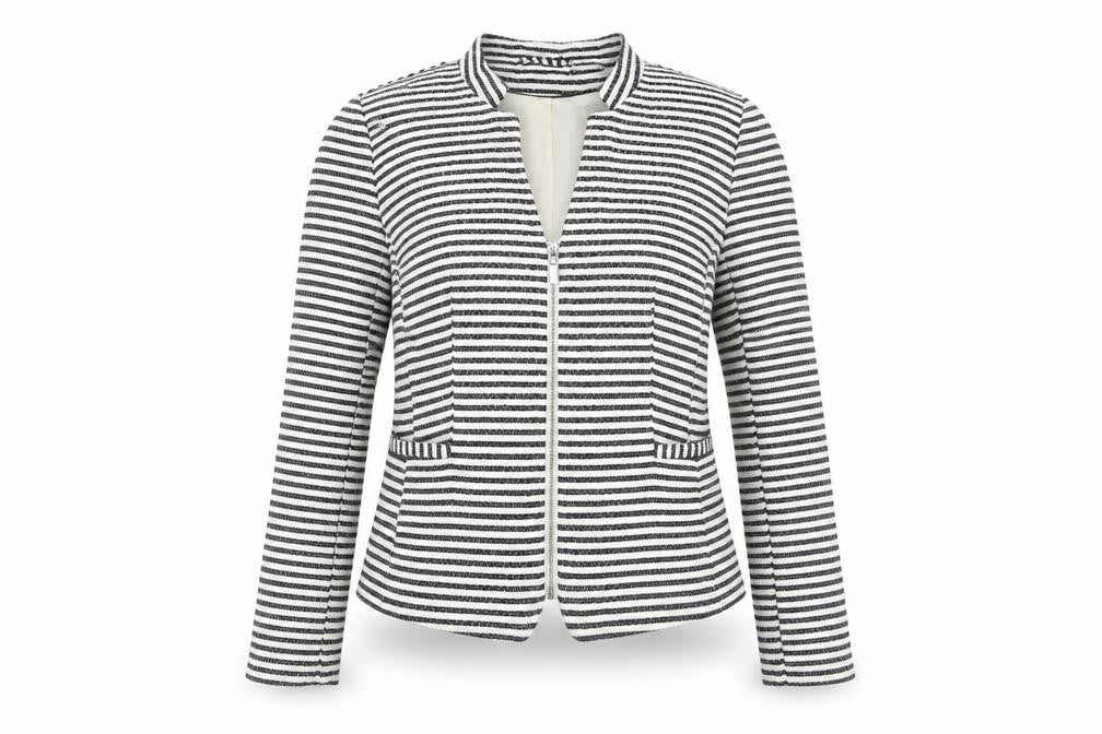 H&M Womens Black Striped Jacket Blazer Size 12 Zip
