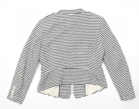 H&M Womens Black Striped Jacket Blazer Size 12 Zip