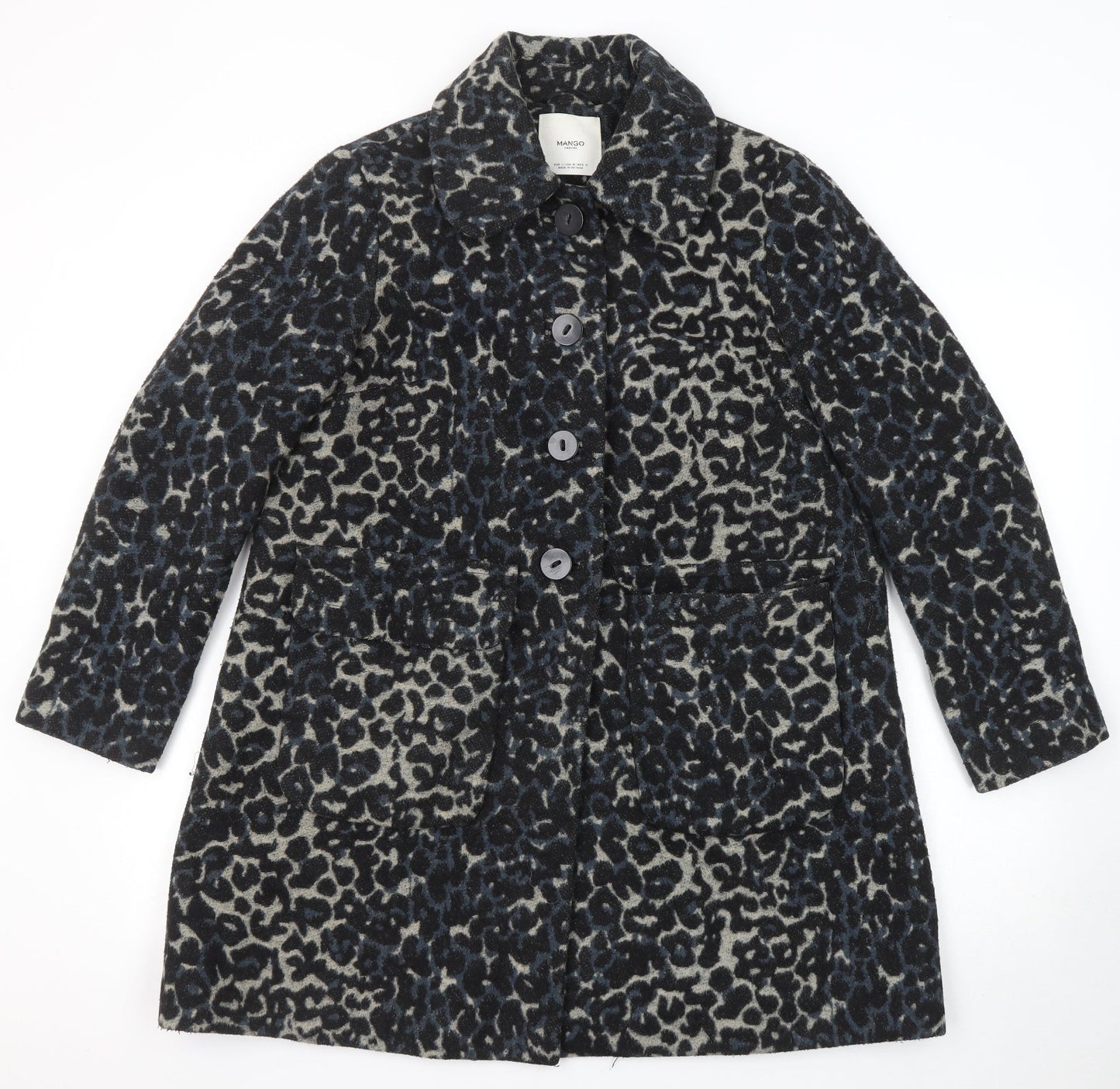 Mango Womens Multicoloured Animal Print Pea Coat Coat Size L Button - Leopard Print
