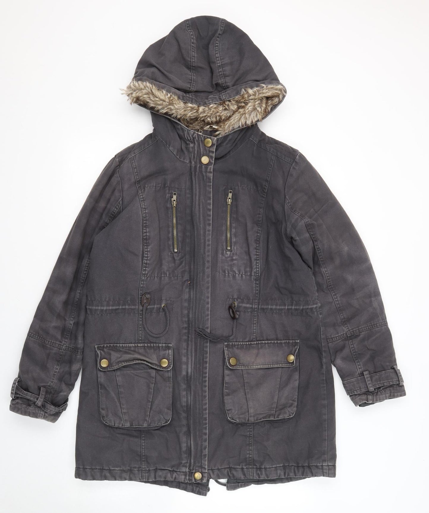 Marks and Spencer Womens Grey Parka Jacket Size 12 Zip
