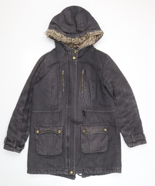 Marks and Spencer Womens Grey Parka Jacket Size 12 Zip